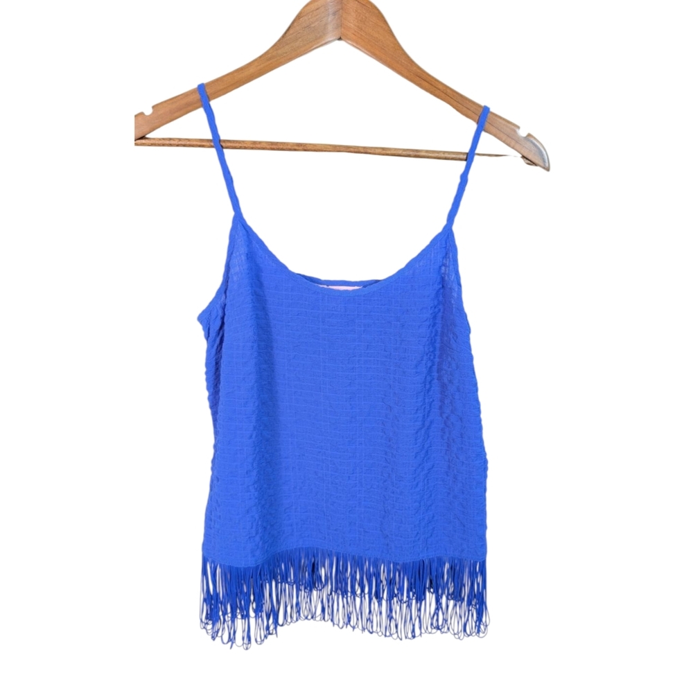 Lilly Pulitzer Colbat Royal Blue Naeem Strappy Fringe Hem Tank Top - Picture 1 of 7